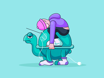 Disconnected 🐢 beanie character illustration macbook outline plug shadows socks turtle