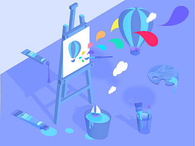 Free your art. art balloon brush clouds colours illustration isometric paint palette shadows