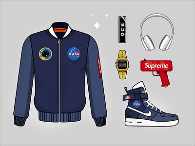 Going to Hypespace ✨ clothes headphones jacket nasa nike set shoe space stars supreme watch