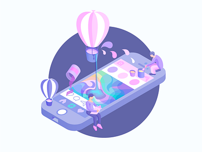 Liker & Creator app balloon colour design illustration instagram iphone isometric like paint people pink