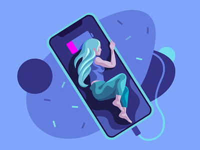 Charging⚡️ abstract battery charging colours hair illustration iphonex shapes sleep vector woman