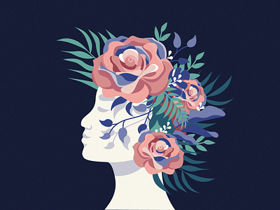 Mind Bloom 🌺 bloom character colours flowers head illustration leaves shadows surrealism vector
