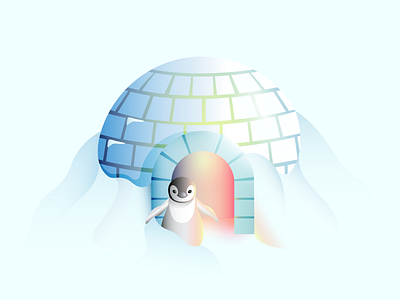 Igloo ❅ colours fire gradient igloo illustration light pinguin shadows snow vector winter