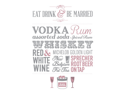 Drink Menu for the Toliver Wedding beer beverage drink menu pint glass soda type typography wedding whiskey wine