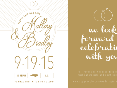 Mallory and Brad Save the Dates durham gold invitation north carolina save the dates typography wedding