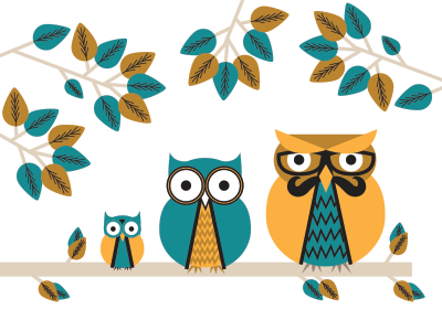 Owl Baby illustration leaves mustache owl