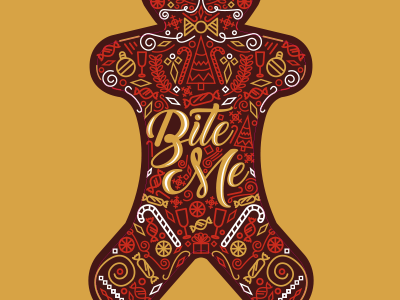"Bite Me" christmas gingerbread man holiday illustration typography