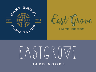 East Grove Hard Goods branding furniture logo steel type typography wood