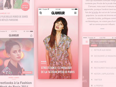 Glamour Paris Mobile App fashion flat glamour ios magazine mobile news ui