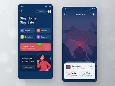 COVID-19 | Corona Virus Live Update app best app design 2020 concept corona corona render corona renderer coronarender coronavirus coronavirus update covid covid19 covid19outbreak dark design live popular stay home stay safe trendy update