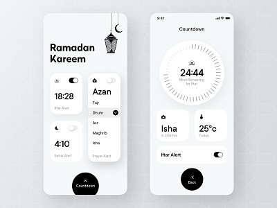 Ramadan Timer App Concept app azanti countdown design new onoffswitch prayer ramadan kareem ramadan mubarak ramazan salah switch temperature timer trendy ui ux