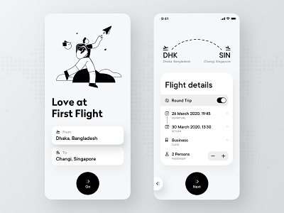 Flight Booking App Concept airplane app booking booking app booking system business clean design destination details flight flight app flight search illustrations passenger plane search tranding travel white