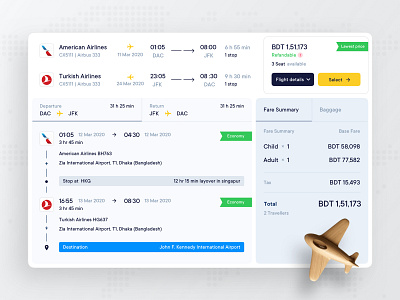 Flight Booking Details air book booking dashboad destination details flat flight holyday map plane route search search results ticket trip ui ux vacation web