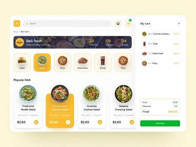 Bell Fresh - Food ordering dashboard add to cart dashboard eat exploration food food delivery food ordering food ordering app foodie fresh healthy kiosk my cart online salad trendy ui uiturtle ux