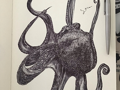 Ballpen Octopus 🐙 ballpen blackandwhite design drawing illustration octopus sketch