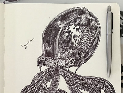 Ballpen Glass Octopus 🐙 ball ballpen blackandwhite drawing illustration octopus sketch 🐙