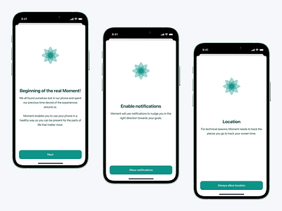 Moment: Onboarding app app design application case study clean design icon interface ios location minimal mobile moment notifications onboarding product design ui uidesign ux uxdesign