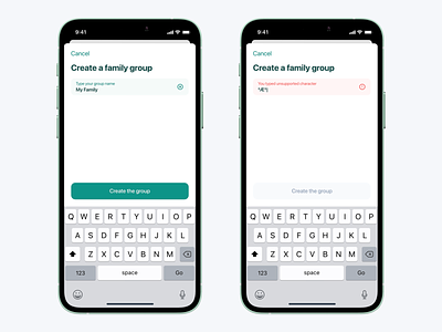 Moment: Group Creation / Inputs app app design buttons clean create a group design disabled error state group icon input field keyboard moment productdesign teal typing ui uidesign ux uxdesign