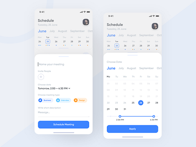 Meeting: New Event animation app appointments book branding calendar card design clean dailyui illustration inspiration ios meeting meetup modern plan typography ui ux web