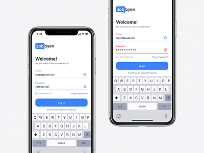 Jobbyen: Wrong Password animation app application branding clean dailyui design inspiration job job finder log in log in screen minimal mobile app password ui ux web website wrong