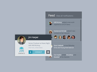 Feed and user card clean contact feed minimal profile share social ui user ux