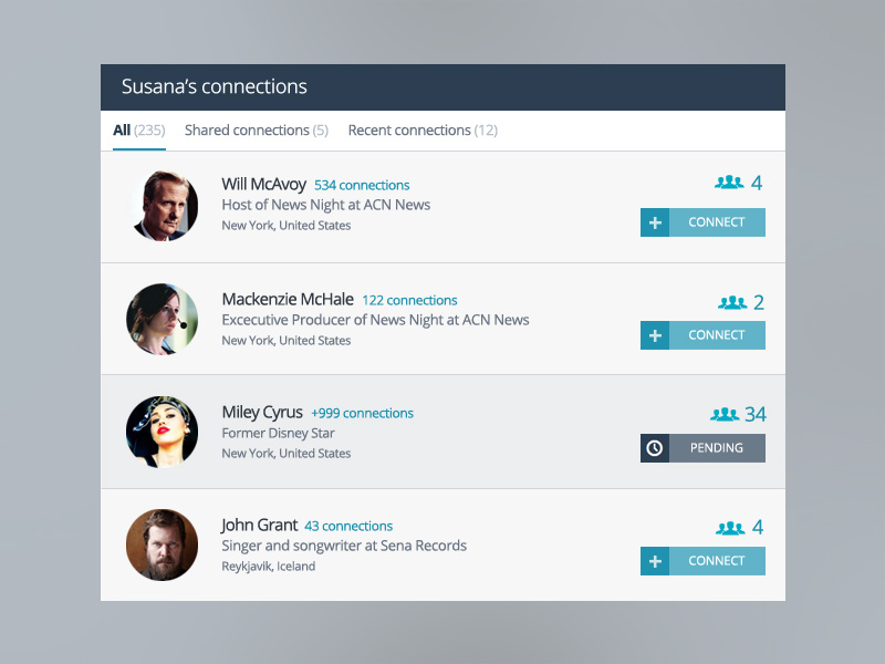 Network Connections network social ux ui web flat users profile list