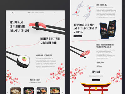 Restaurant - Web design design eat food food landing page food website illustration illustrator japanese food landing page restaurant restaurant app sushi ui ux website