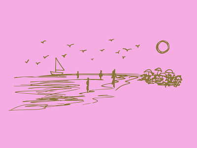 Seaside Beachfront Ocean - Sailing - Doodle Sketch