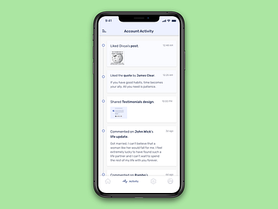 Activity Feed UI 100daysofui activity feed app app design app ui dailyui design ios mobile mobile app mobile app design mobile design mobile ui productdesign ui ux