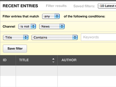 Filtering recent entries eecms tables ui