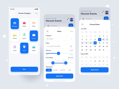 Prom | Event Discovery App calendar card colorful creative date design event event app events filter icon illustration ios minimal mobile app mobile app design typography ui ux