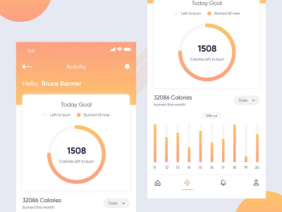 Fitness tracker app screen app calorie dashboard fitness health ios iphone running stats tracker ui ux