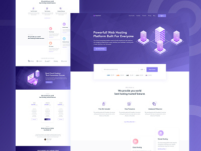 Hosting Landing page Concept agency cloud colorful creative domain flat gradient hosting hosting landing page illustration landing product server typography ui ux vps web website