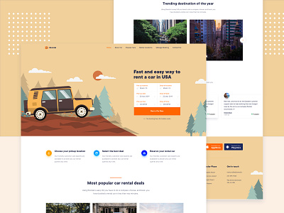 Car Rental Landing Page agency auto car booking car rental colorful creative flat gradient illustration landing landing page minimal product rent car startup typography ui ux vector website