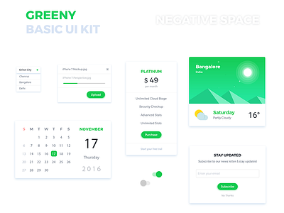 Greeny Basic UI Kit - Negative Space basic ui calender dropdown greeny on off price simple ui subscribe upload weather