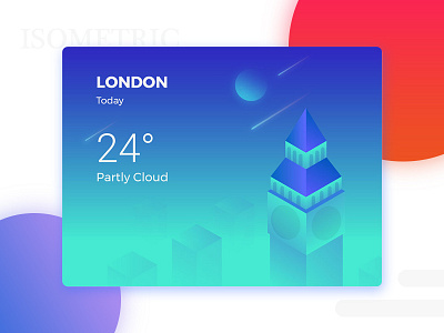 Isometric Weather blue clock tower gredient isometric london ui weather
