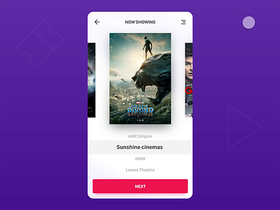 Ticket Booking Interaction with Adobe XD adobe xd animation app dailyui design draft illustration interaction invitation invite likes movie pink purple ticket booking typography ui ux xd