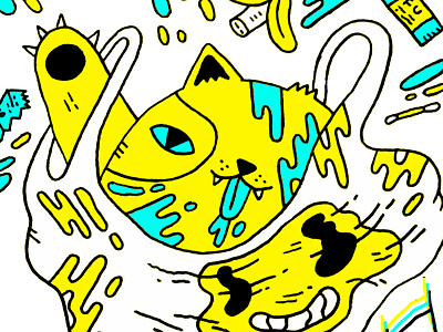 Trash Cat blue bright cat cute garbage illustration kitten neon plastic bag trash yellow