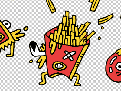 Fry Man alive fast food fry hand drawn illustration messy pattern red yellow