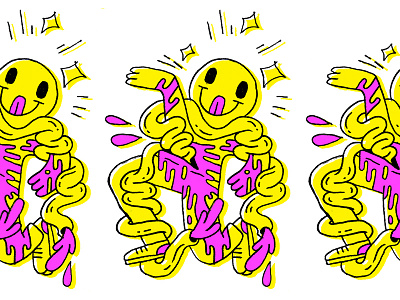 Smiley Guts death gore guts happy illustration intestine magenta running smile smiley face sparkles yellow