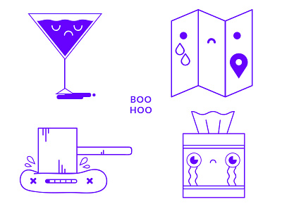 Boo Hoo boo heartbreak hoo icons illustration purple vector