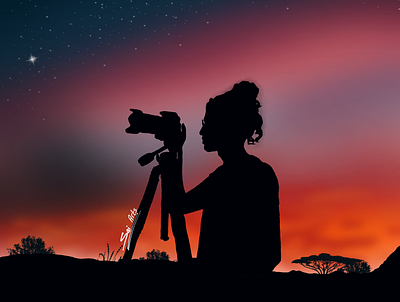 Photographer capturing photo during sunset art design photographer sunset
