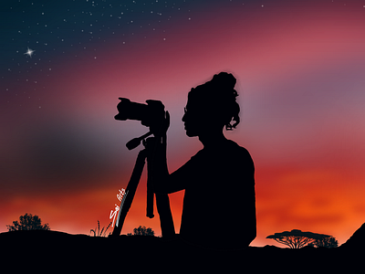 Photographer capturing photo during sunset