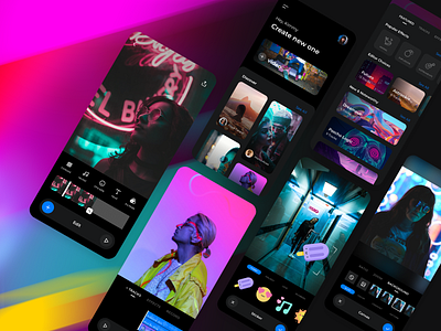 Neon Video Edit App UI Kit app clip edit film ios kit mobile modern movie music photo studio ui video video editor