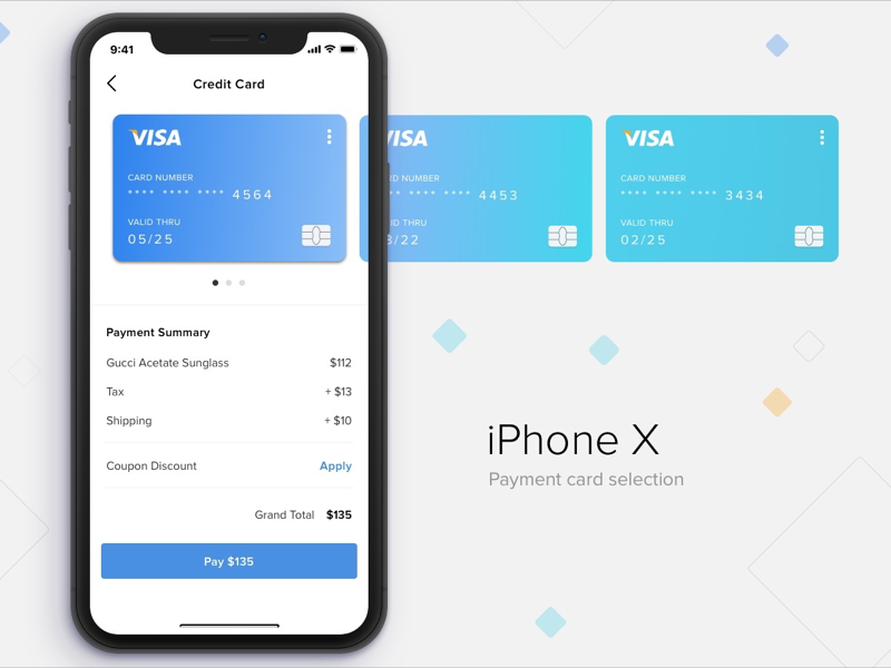 iPhone X Payment Card Selection by Prasanth Marimuthu on Dribbble