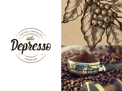 Depresso Coffee beans brown capsules coffee dark design logo