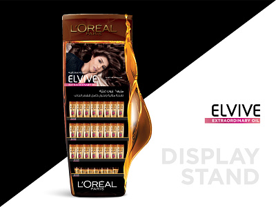 L'Oreal display stand black black and gold cosmetics display elvive logo design loreal print production shampoo stand