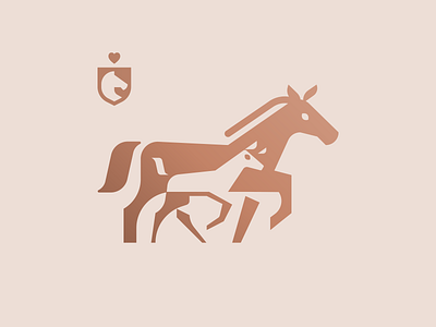 Mare and foal animal caring crest emblem foals geometric horse identity design logo mare nature logo negative space process