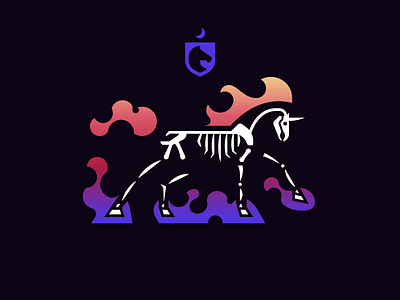 Unicorn animal crest design emblem fantasy flames gradient grids horse illustration logo moon nature nightfall process purple skeleton twilight unicorn