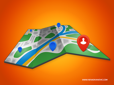 Nenad Ivanovic Map colours fancy google green icon illustration location map maps orange pin river